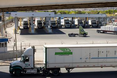 Commercial vehicles go through the CBP inspection before entering El Paso from Juarez, Mexico at the Bridge of the Americas, April 8, 2022, in El Paso.